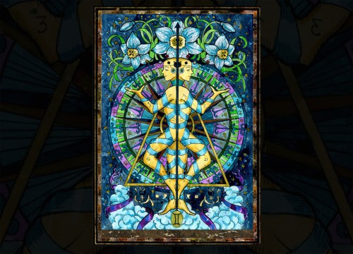 Wheel of fortune. Major Arcana tarot card. The Magic Gate deck. Fantasy graphic illustration with occult magic symbols, gothic and esoteric concept